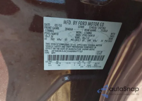 2010 Ford Edge Sel from USA, damaged, VIN 2FMDK3JCXABB07722